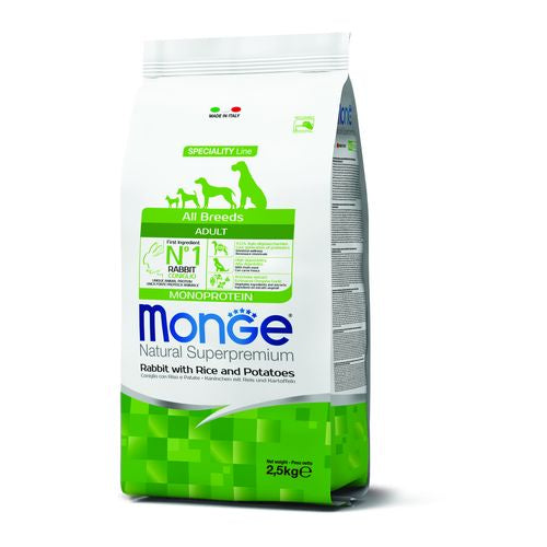 MONGE Natural Superpremium All Breeds Adult 2.5kg Monoprotein Táp Nyúl/Rizs/Burgonya