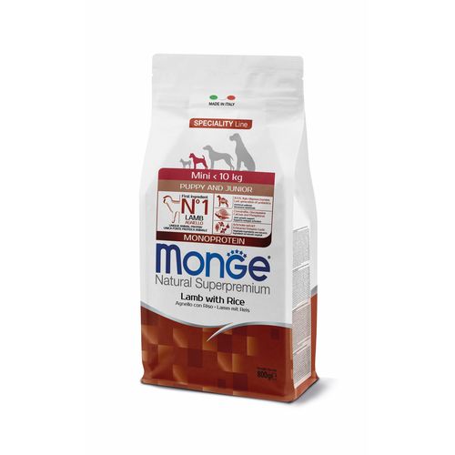 MONGE Natural Superpremium Mini Puppy 800g Monoprotein Kistestű Kölyökkutya Táp Bárány és Rizs