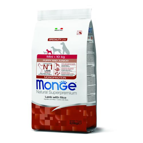 MONGE Natural Superpremium Mini Puppy 2.5kg Monoprotein Táp Bárány/Rizs, Kistestű Kölyökkutyáknak
