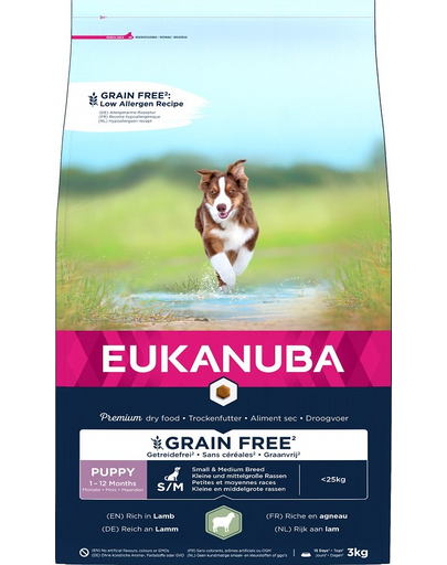 EUKANUBA Grain Free Puppy S/M Bárány 3kg